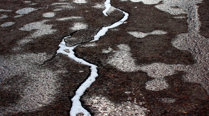 winter cracked asphalt